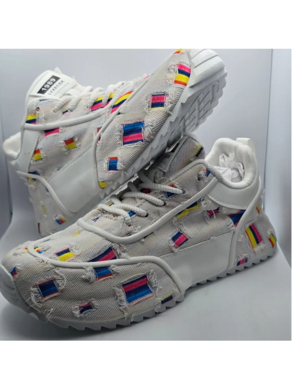 Women's Unbranded Distressed White Sneakers with Multi-color Accents 11 men's